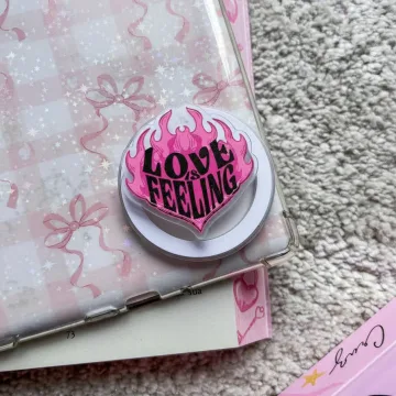 Y2K Pink Flame Heart Love Is Feeling Retro Checkerboard Phone Grip