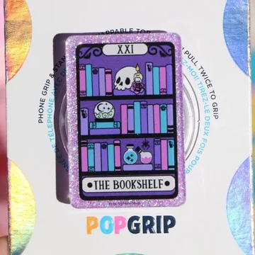 Purple Glitter Bookshelf Kindle Witchy Book Stack Phone Grip