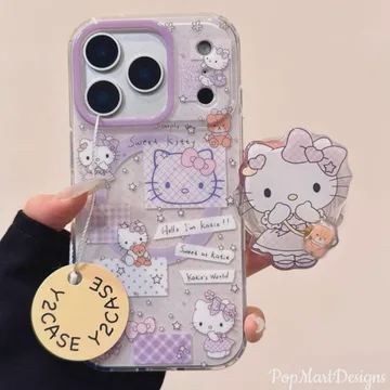 Kawaii Hello Kitty with Bow and Bear Coquette Ribbon Phone Grip