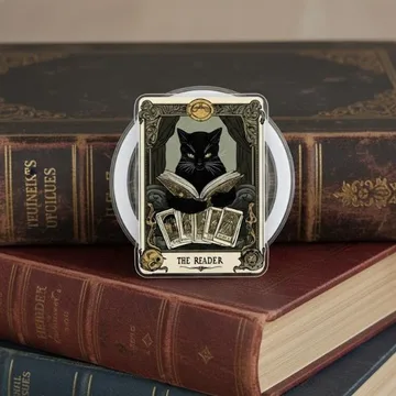 Reader Black Cat Reading Book Lover Sticker Secure Phone Grip