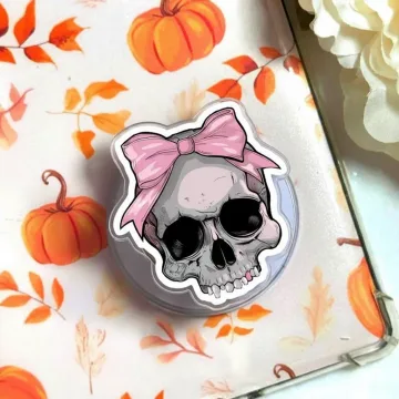 Girly Skull with Pink Ribbon Coquette Bow Gothic Vampire Phone Grip