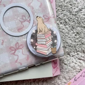 Dog on Books Glossy Bookish Kindle Book Lover Puppy Phone Grip