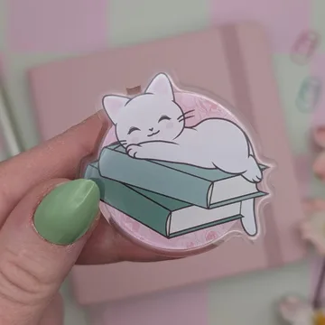 Cat on Books Kindle Tablet Desk Bookish Book Lover Phone Grip