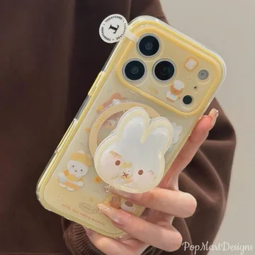 Kawaii Bunny with Yellow and White Chibi Smiley Frog Phone Grip