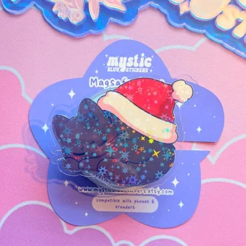 Christmas Kindle Holographic Sleeping Santa Hat Cat MagSafe Phone Grip