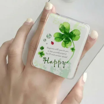 Happy Clover Four Leaf Clover with Positive Quote Kawaii Phone Grip