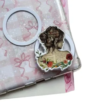 Vintage Book Lover Woman Reading with Floral Art Kindle Phone Grip