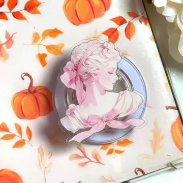 Classical Lady Pink Marble Portrait with Ribbon Coquette Phone Grip