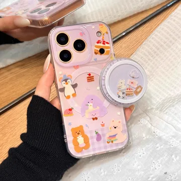 Kawaii Bear and Dessert Animal and Cake Chibi Smiley Phone Grip