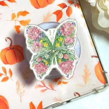 Pink Peony Butterfly Floral Bouquet Magnetic Cute Phone Grip