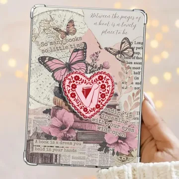 Girl Holding Book Red Heart Retro Kindle Bookish Book Lover Phone Grip