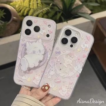 Cat and Star Kawaii Pastel Chibi Smiley Soft Girl Phone Grip