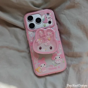 Kawaii Bunny and Bear with Pink Colors Chibi Smiley Phone Grip