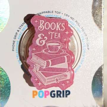 Pearlescent Pink Books Tea Lover Gift Magnetic Cute Phone Grip