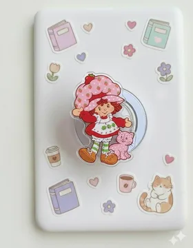 Vintage Berry Girl with Cat Pink Kitten Kitty Magnetic Phone Grip