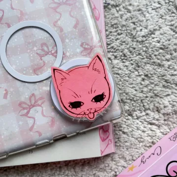 Hot Pink Cat Face Coquette Kitten Kitty Bow Ribbon Phone Grip