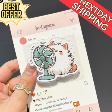 Cat with Fan Cat Kitten Kitty Cute Trendy MagSafe Phone Grip