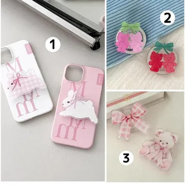 Sets Pink Bunny Christmas Bear and Festive Bows Holiday Phone Grip
