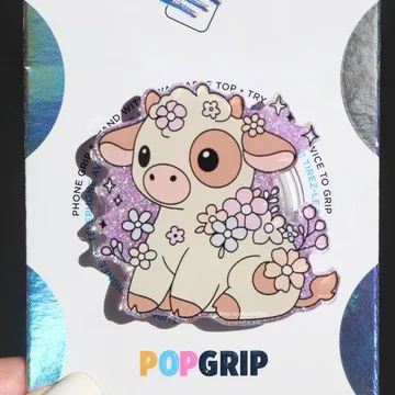 Spring Flower Cow Kindle Sparkly Purple Bookish Book Lover Phone Grip
