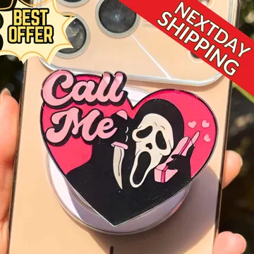 Call Me Ghost Spooky Pink Heart Halloween MagSafe Phone Grip