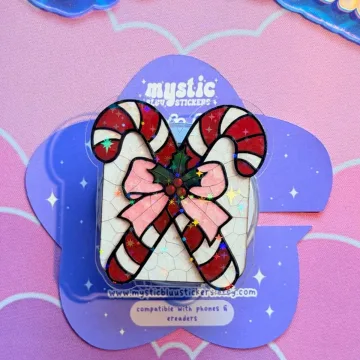 Christmas Holographic Candy Cane Bow Kindle MagSafe Phone Grip