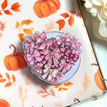 Pink Coquette Bow Heart Girly Ribbon Valentine Cupid Phone Grip