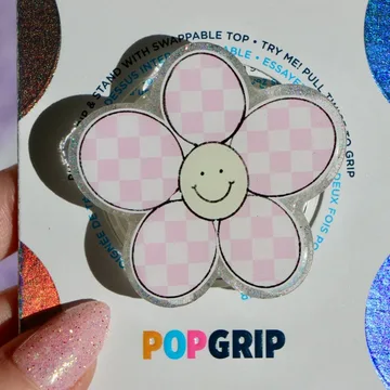 Checkerboard Pink Flower Kindle Flower Bookish Book Lover Phone Grip