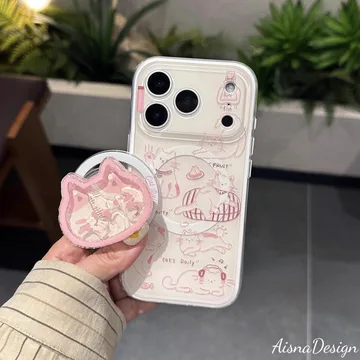Cat Pink Cat with Sleeping Cat Kitten Kitty Magnetic Phone Grip