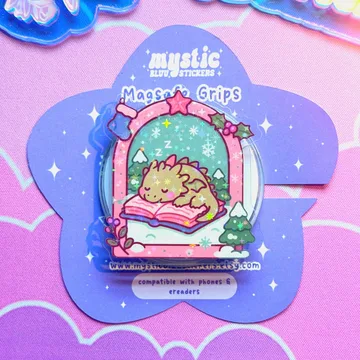 Winter Holographic Sleeping Dragon on Book Kindle MagSafe Phone Grip