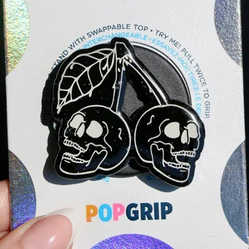 Cherry Skull Sparkly Black Emo Kindle Bookish Book Lover Phone Grip