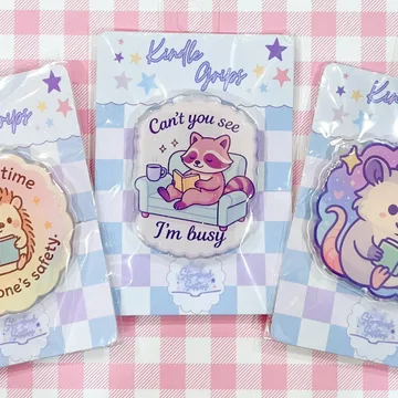 Busy Reading Raccoon Kindle Pastel Kawaii High MagSafe Phone Grip