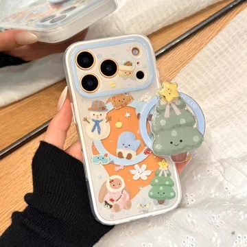 Kawaii Winter Tree Snowy Tree with Stars Chibi Smiley Phone Grip