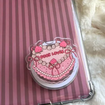 Book Lover Cake Pink Strawberry Kickstand Kindle Bookish Phone Grip