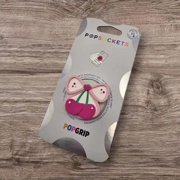 Kawaii Cherry Bow Pink Coquette Ribbon Chibi Smiley Phone Grip