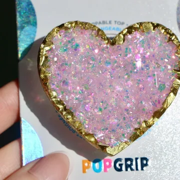 Iridescent Pink Green Heart Faux Geode Valentine Cupid Phone Grip