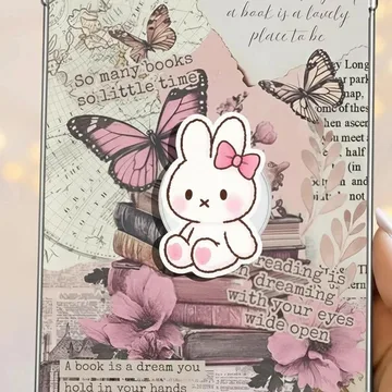 Kawaii White Bunny Cartoon Rabbit with Pink Bow Minimalist Phone Grip