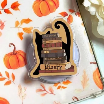 Black Cat Book Stack Library Bookshelf Kitten Kitty Phone Grip