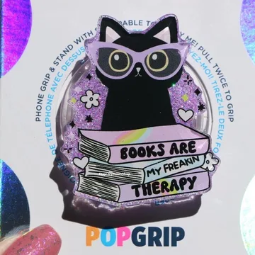 Sparkly Cat Kindle Books Are My Therapy Bookish Book Lover Phone Grip