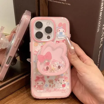 My Melody Bunny Pink Kawaii with My Melody Chibi Smiley Phone Grip