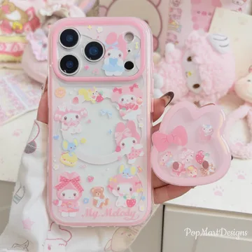 Kawaii Bunny Pink Bunny with Bow Coquette Ribbon Chibi Phone Grip
