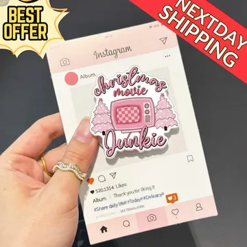 Christmas Movie Junkie Pink Retro TV Y2K Checkerboard Phone Grip