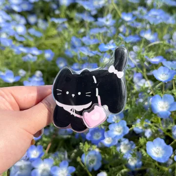 Cartoon Black Cat Kawaii Kitten Kitty Chibi Smiley Phone Grip
