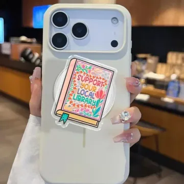 Library Cartoon Character Book Stack Bookshelf MagSafe Phone Grip