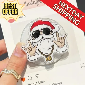Cool Santa with Sunglasses Gold Chain Christmas Snowflake Phone Grip