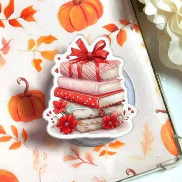 Stacked Books with Red Ribbons Coquette Bow Magnetic Phone Grip
