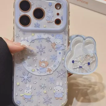 Kawaii Bunny Snowflake Bunny and Snowflake Chibi Smiley Phone Grip