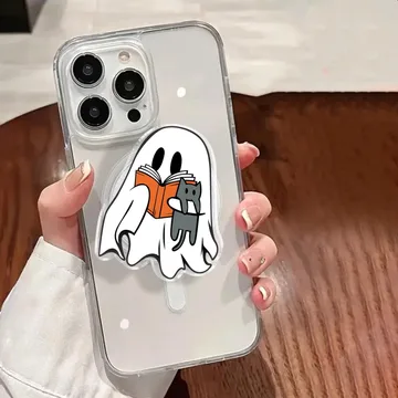 Halloween Ghost Bookish Ghost with Cat Kindle MagSafe Phone Grip