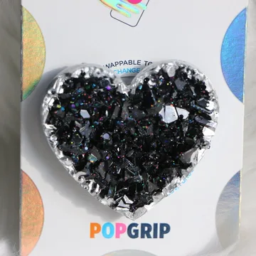 Black Silver Heart Geode Faux Crystal Kindle Bookish Phone Grip