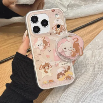 Kawaii Bunny and Puppy Chibi Smiley Dog Golden Retriever Phone Grip