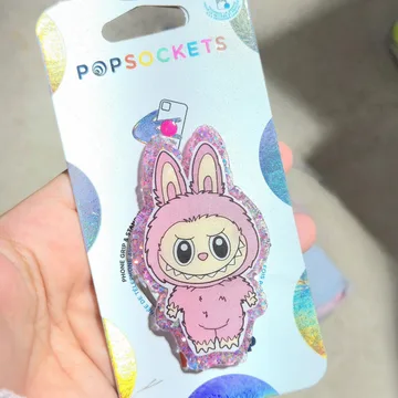 Kawaii Bunny Monster Popgrip Pink Glitter Chibi Smiley Phone Grip